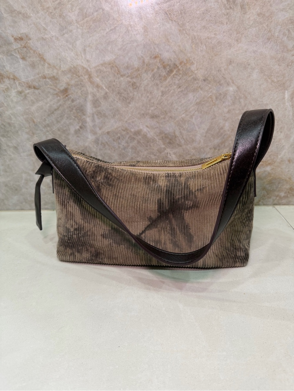 Corduroy Tie-Dye Shoulder Bag in Taupe by Unknown - Picture 2 of 7